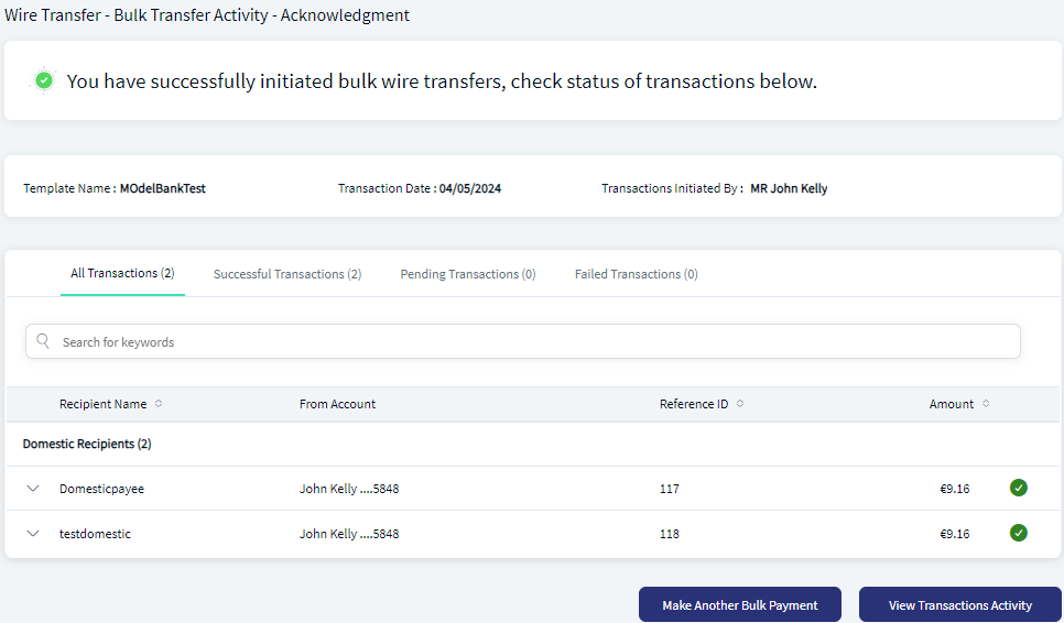 Wire Transfer -  Bulk Transfer Activity Acknowledgement