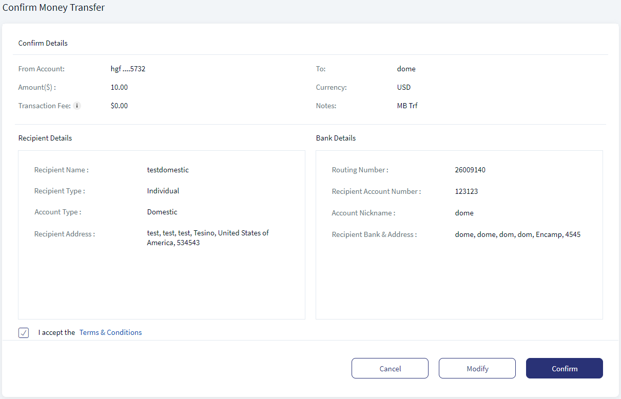 Confirm Money Transfer