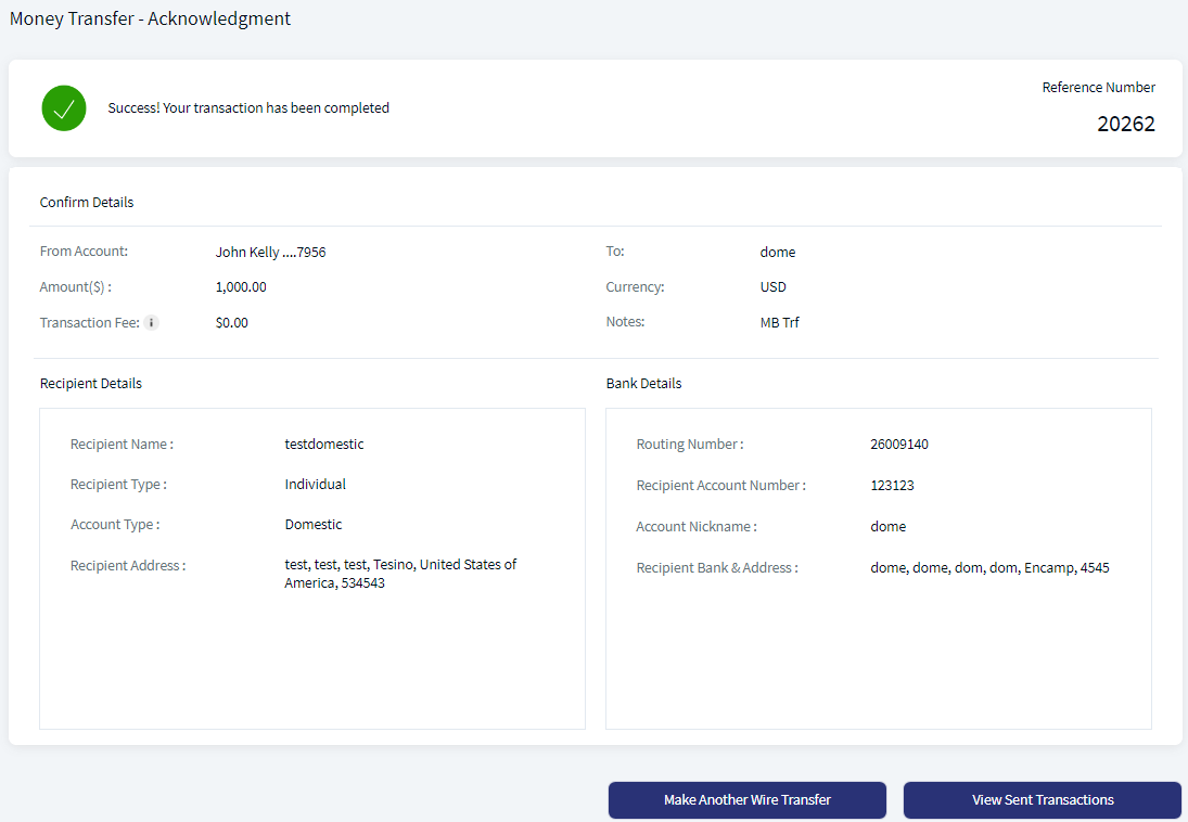 Money Transfer Acknowledgement