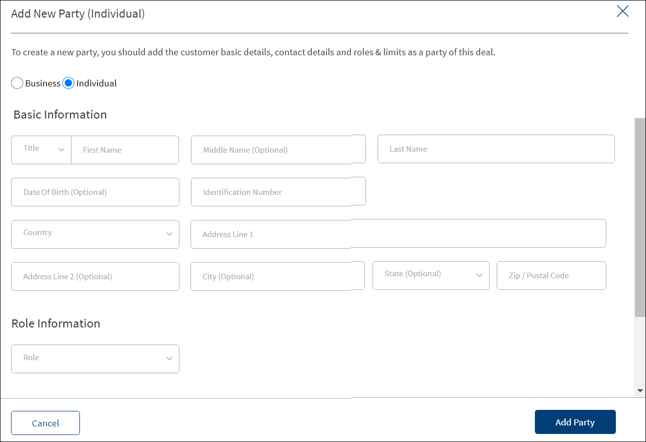 Add New Individual Party Add New Individual Party