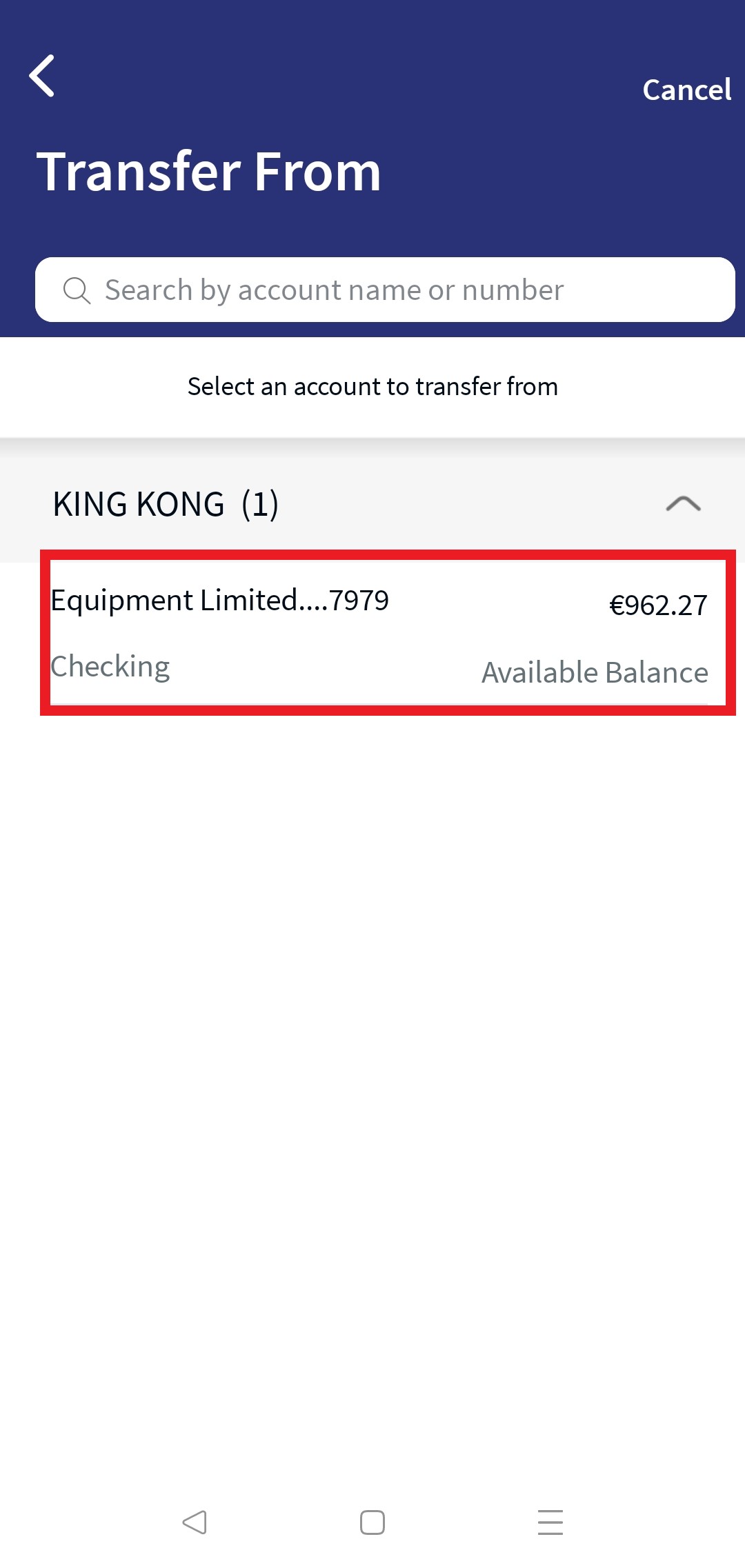 Same Bank Existing Payee Transfer
