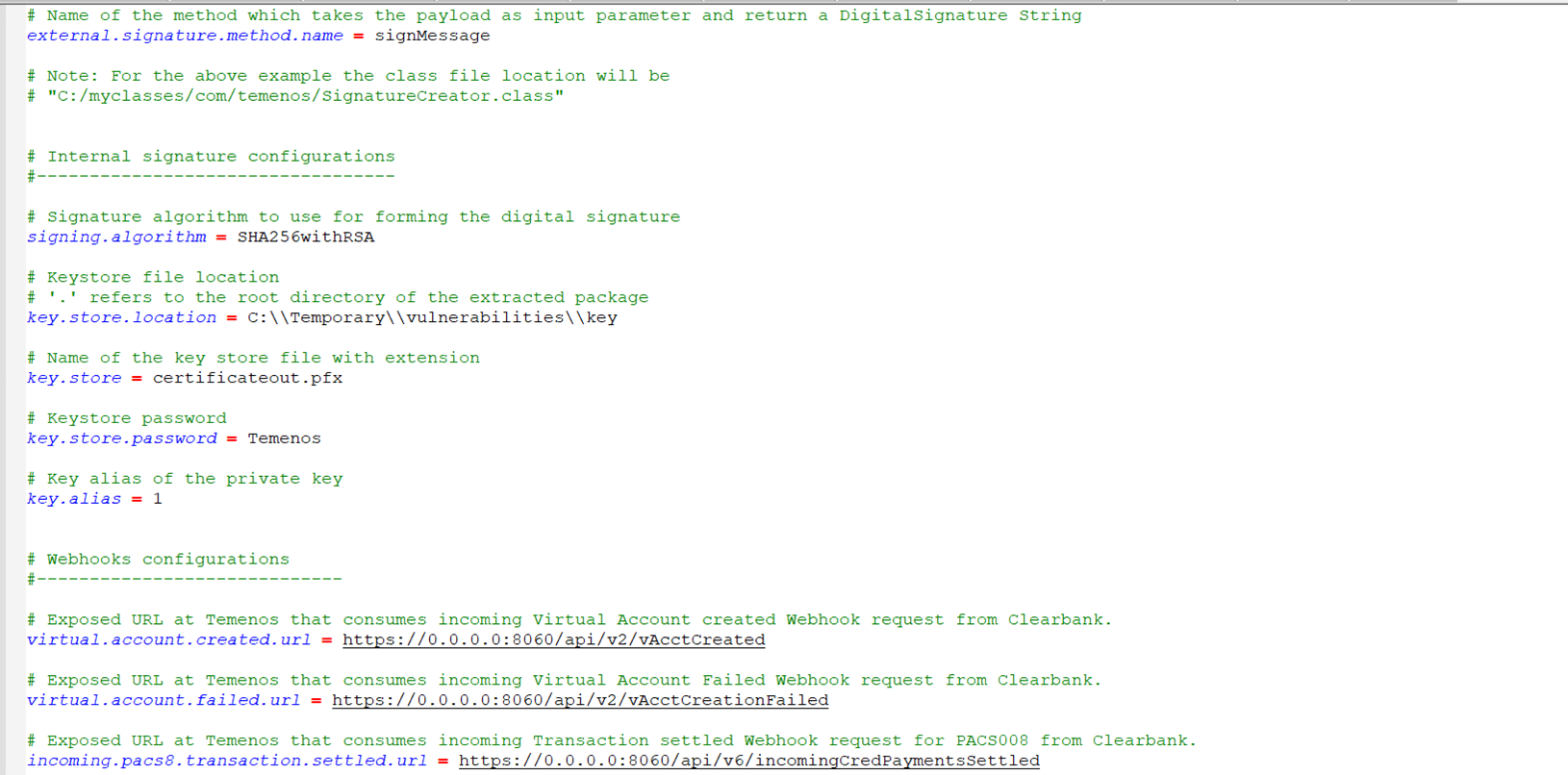 Application properties file configurations