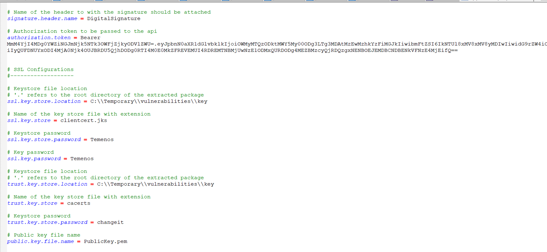 Application properties file configurations