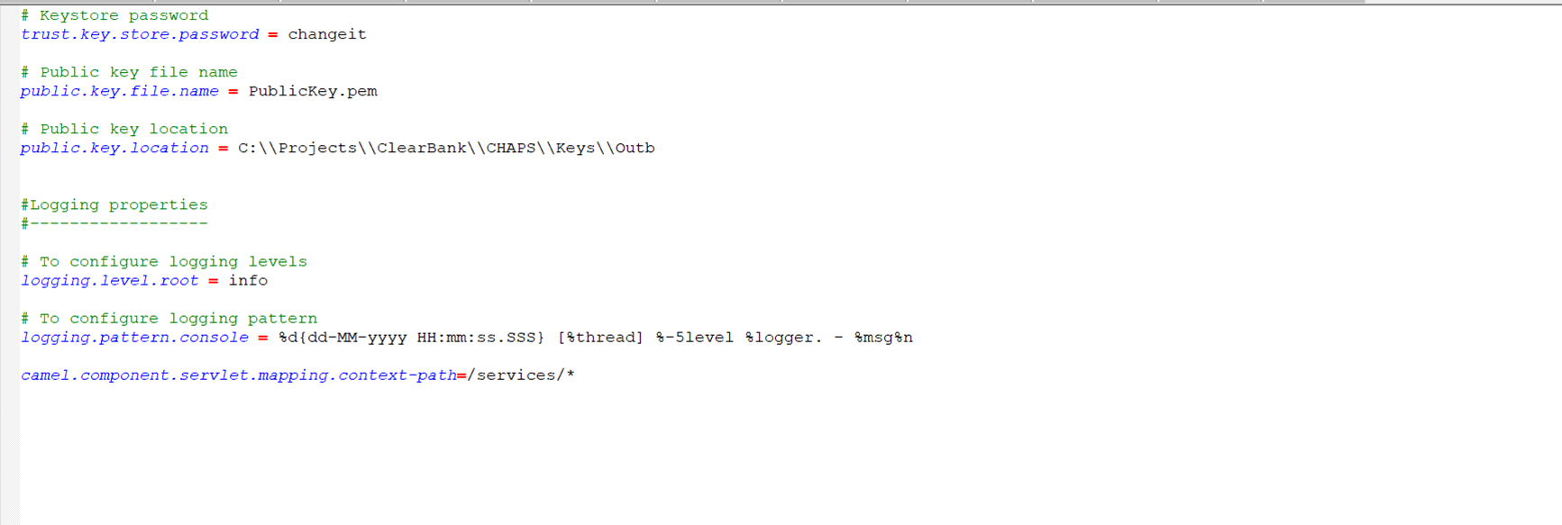 Application properties file configurations