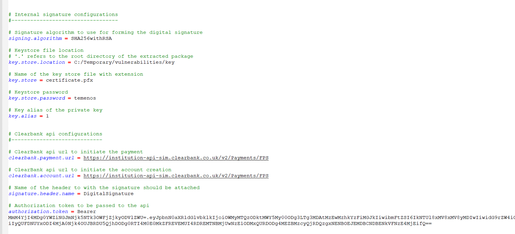 Application properties file configurations
