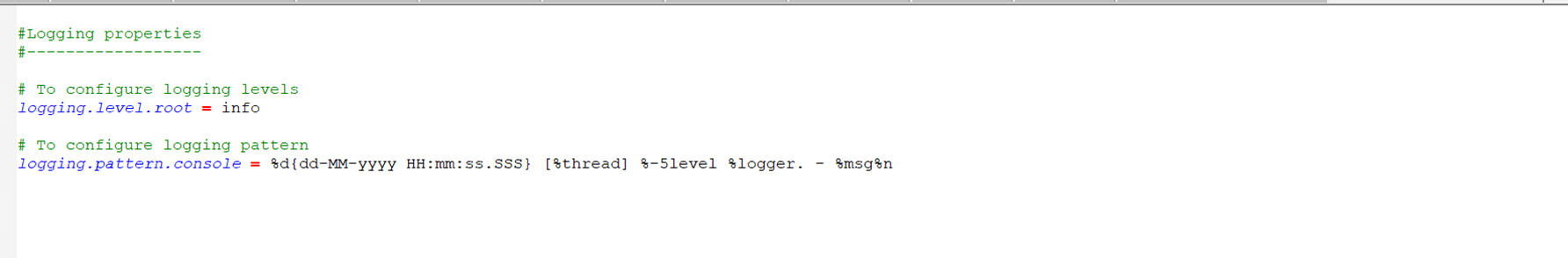 Application properties file configurations