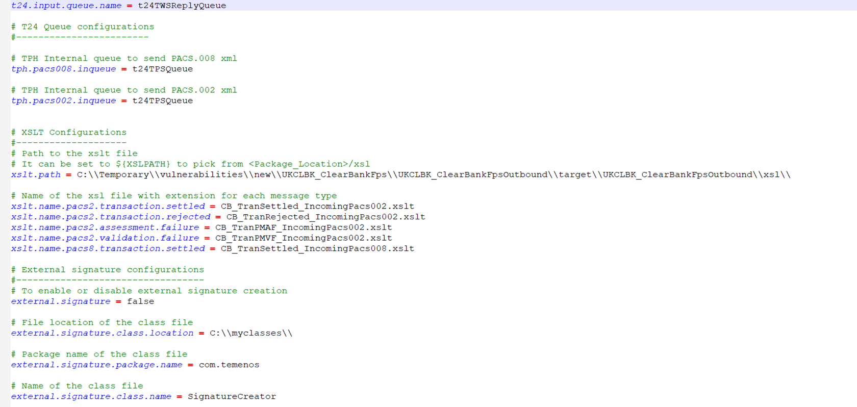 Application properties file configurations