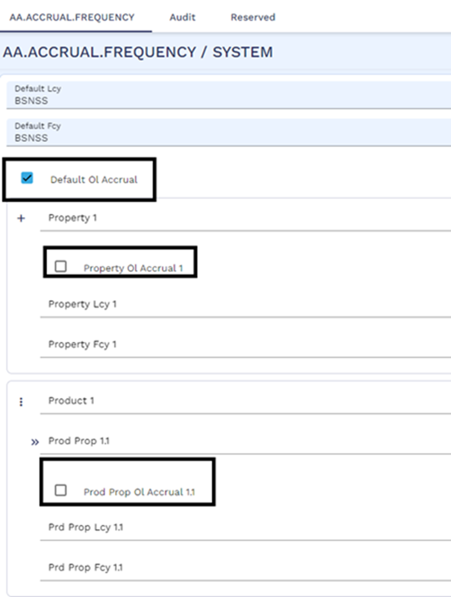 Default Ol Accrual, Property Ol Accrual, or Prod Prop Ol Accrual fields